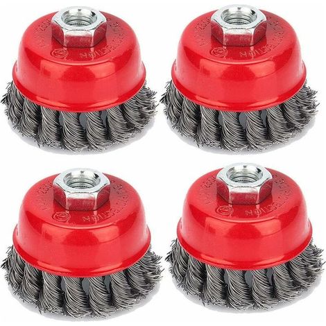 Set of 4 conical brushes, grinders, wire brush, twisted cup brush, abrasive brushes for angle grinder, corrosion removal, Ø 75 mm, M142 (1/5)