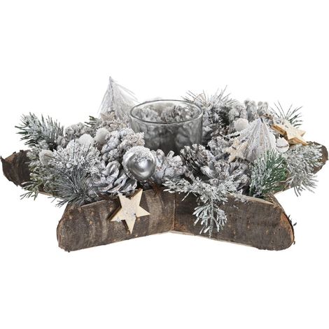 09 - Portacandele Natalizio DKD Home Decor Stella Nevoso (32 x 32 x 12 cm) - S3035725 (1/3)