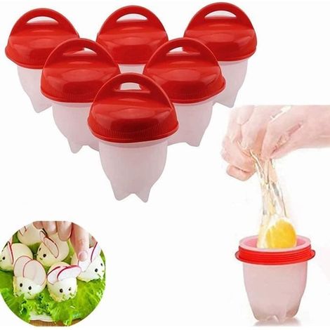 6-teiliges Silikon-Eierkocher-Set, schalenfreie Eierkocher, antihaftbeschichtete Silikon-Dampfgarer (1/4)