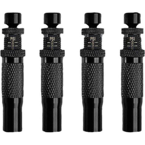 Lot de 4 dégonfleurs de pneus automatiques, pression réglable, adaptés aux véhicules tout-terrain et aux motos, avec bouchons de valve. (1/5)