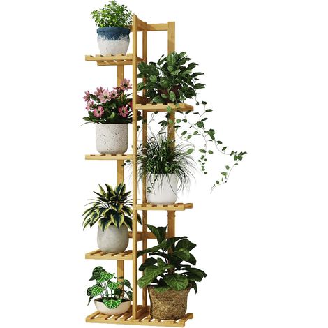Support pour plantes d'intérieur à 6 niveaux en bambou pour plusieurs plantes, petit support de fleurs à étages pour fenêtre, jardin, balcon, décoration d'intérieur, salon, chambre à coucher (1/5)