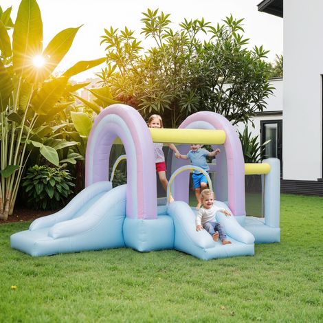Piscine à balles gonflable AIYAPLAY, 2 toboggans, tissu Oxford, résistant aux UV, gonfleur, multicolore