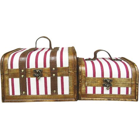 Truhen mit Rundeckel Holz rote Streifen 23 cm 2er Set