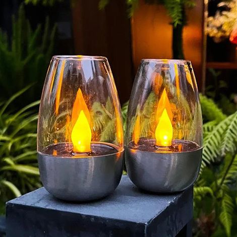 Fuleadture Deux bougies solaires d'extérieur, sans flamme et à effet vacillant, à LED, idéales pour les lanternes, les jardins, le camping et les fêtes. (1/5)