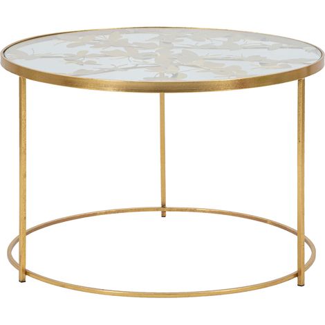 Couchtisch Taketa, Dekor mit Schmetterlingen, Rundform, Platte in Transparent, 60x60x41h cm Gold