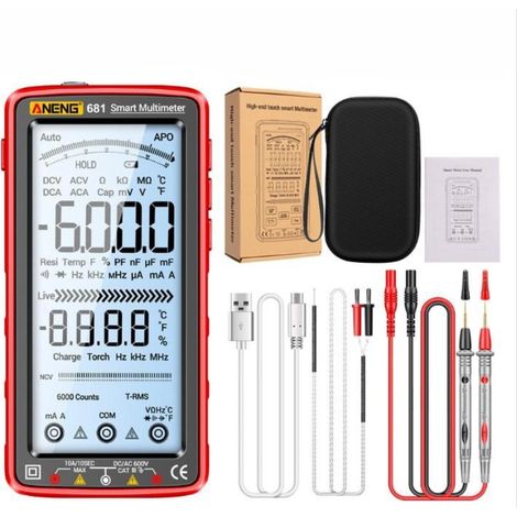 Multimètre Numérique Testeur Tactile Intelligent Voltmètre Rechargeable à Plage Automatique TRMS 6000 Points,Courant AC/DC,Tension AC/DC,Résistance (1/5)