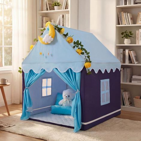 Kids Tent with Mat Toddler Play Tent Indoor Outdoor Tents Princess House for Girls Boys Christmas Gift (Blue) (1/5)