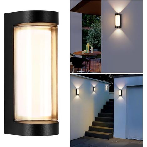 Outdoor wall light, electric, adjustable, 12W, wall light for porch (round, black, 1 piece). (1/5)