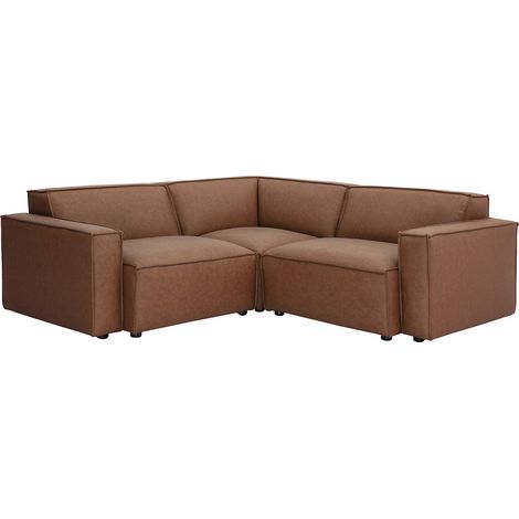 Divano angolare modulabile vintage 3 posti in pelle marrone SPLIT