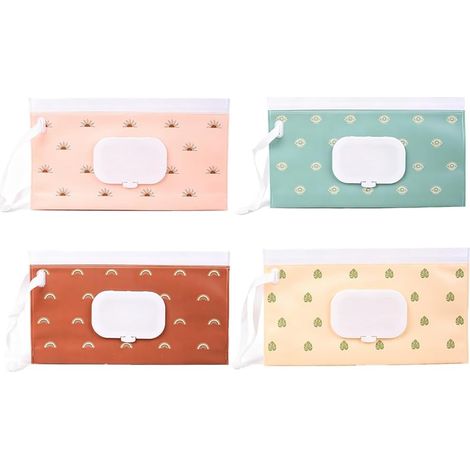 Custodia portatile per salviette 4 pezzi, scatola per salviette umidificate riutilizzabili con coperchio, dispenser per sacchetti di salviette impermeabili per passeggino da viaggio a casa, conservazi (1/5)