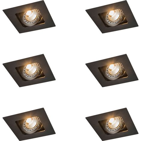 QAZQA Set de 6 focos empotrables cuadrados negros ajustables - Artemis Acero Adecuado para LED Max. 1 x 50 Watt