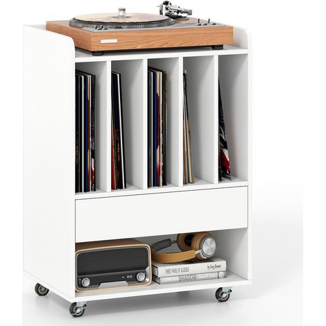 COSTWAY Mobile Giradischi Porta Vinili Porta Dischi Vinile Mobile Giradischi Vintage Mobiletto Espositore Vinili Supporto Multifunzionale Cassetto Cubi Aperti (1/5)