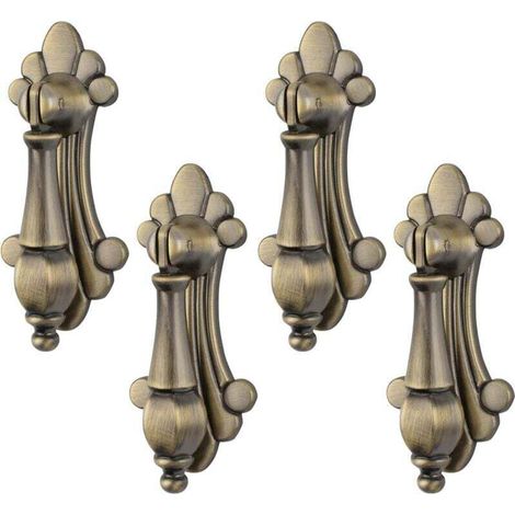 Lot de 4 poignées de pendentif vintage sculptées en alliage de zinc bronze à trou unique pour armoires, placards, tiroirs, portes, meubles décoratifs (1/4)