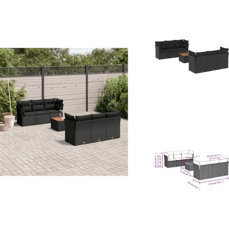 7-tlg. Garten-Sofagarnitur mit Kissen Schwarz Poly Rattan - Gartensortiment - Outdoor Möbel - Gartenlounge - Lounge Set - Esstischset (1/3)