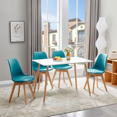 Esstisch Set mit 4 Stühlen, skandinavisch, rechteckig, Türkis (1/5)