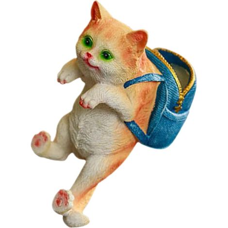Katzenfigur aus Kunstharz mit Rucksack für Blumentopf