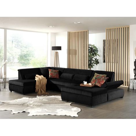 Lisa Design – Canapé panoramique d'angle gauche 7 places – Revêtement velours 100% polyester – Structure bois et mousse polyuréthane – Dimensions L335xH77xP197 cm (1/5)