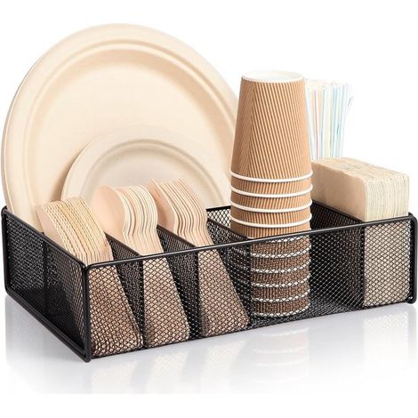 Organizador de platos de papel para la cocina - Organizador de cubiertos con 6 compartimentos para barbacoa, picnic y cena (1/5)