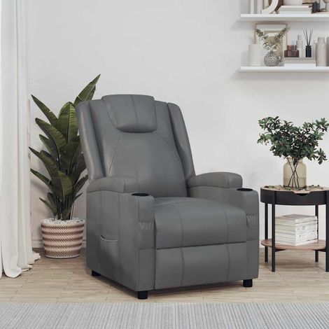 Fauteuil inclinable manuel 3 positions en similicuir gris avec repose-pieds - PANGIVO (1/5)
