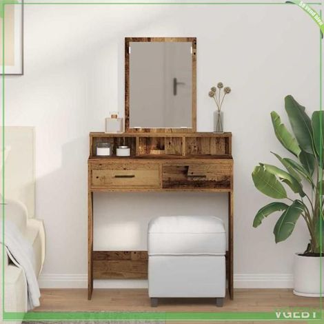 Table de Maquillage - ABI - Bois ancien - 79 x 41 x 140 cm - Avec miroir et tiroir (1/5)
