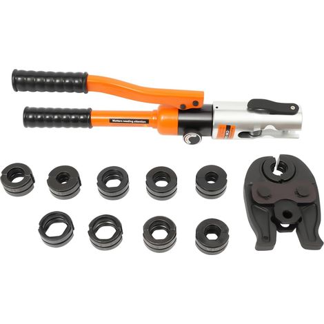 Pince à sertir hydraulique avec 10 matrices (V12-28 + M12-28 mm), pince à sertir hydraulique 10T, tête rotative à 360°, pour tuyau en cuivre, câble, PEX (1/5)