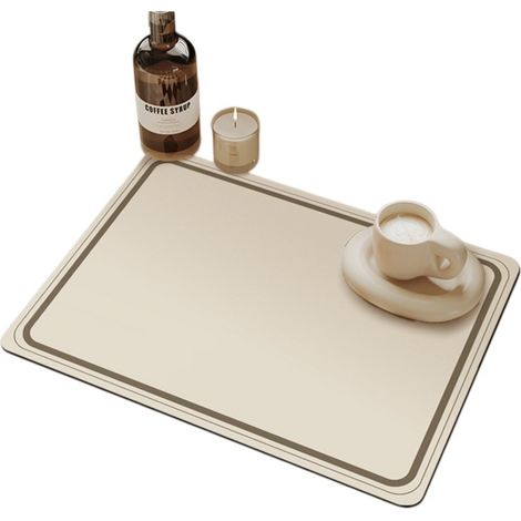 Tapis d'égouttage de cuisine 40 x 50 cm, beige, textile absorbant résistant à la chaleur, antidérapant, pour plan de travail d'évier (1/4)