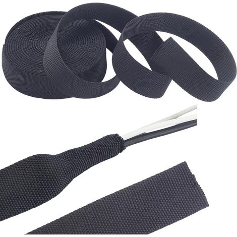 Gaine de Protection Extensible en Polyester Noir pour Faisceau de Câbles 10 m 36mm de Large Gaine Tressée Flexible pour Câbles Audio et Vidéo (1/5)