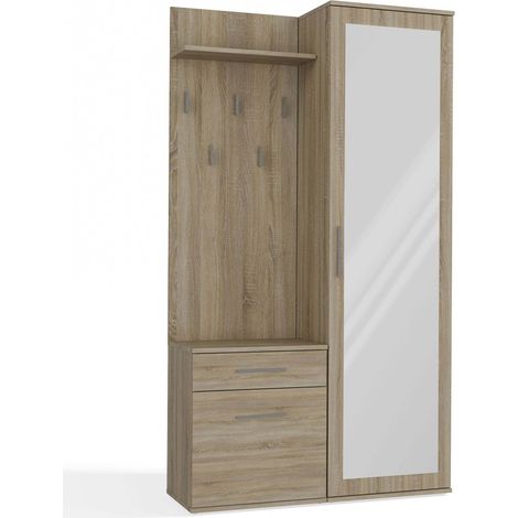 Flurschrank aus Sonoma-Eiche mit Spiegel, Schrank und Kleiderstange – Flurmöbel-Set (1/5)