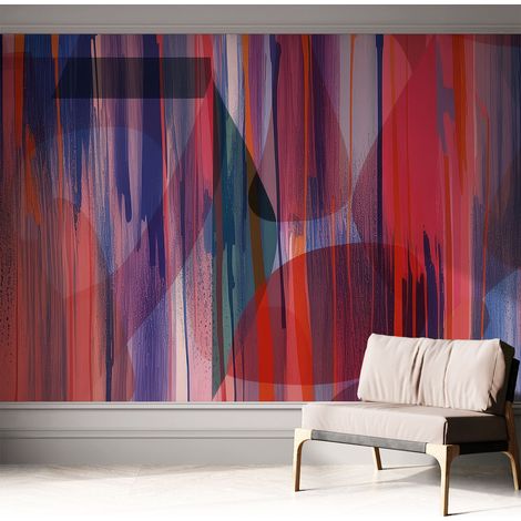 Papier peint autocollant décoratif à motifs pour salon chambre et bureau Tapete adhésif pour décoration Rayures arc-en-ciel 312x219 cm (1/5)