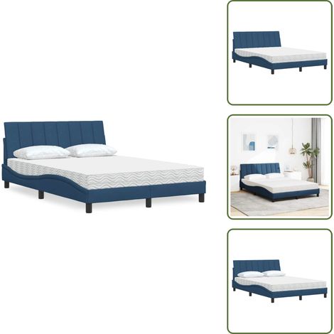 Weiches Bett - vidaXL Bett mit Matratze "Hanko" Blau 140x200 cm Stoff - Atmungsaktives Bett (1/5)
