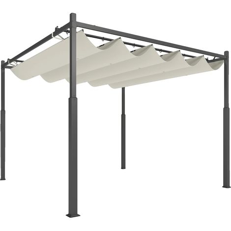 Pergola de jardin, toit rétractable, protection UV, BLANC (1/5)