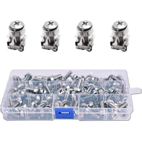 Cage Nuts pour Rack Serveur – Lot de 50 Pièces M6 × 20 mm avec Vis et Rondelles, Acier Zingué, Trou Carré (1/4)