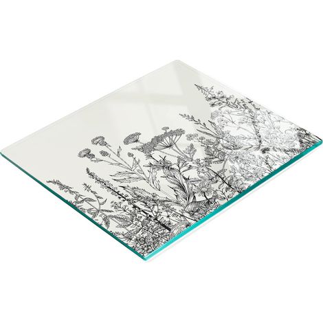Tablero decorativo multifuncional de vidrio templado con dise帽o de flores silvestres, 60x52 cm.