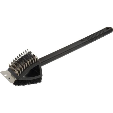 Brosse Pour Barbecue - Manche Plastique - Grattoir Et Tampon À Récurer Intégrés - 3 En 1 - 1 Pièce (1/3)