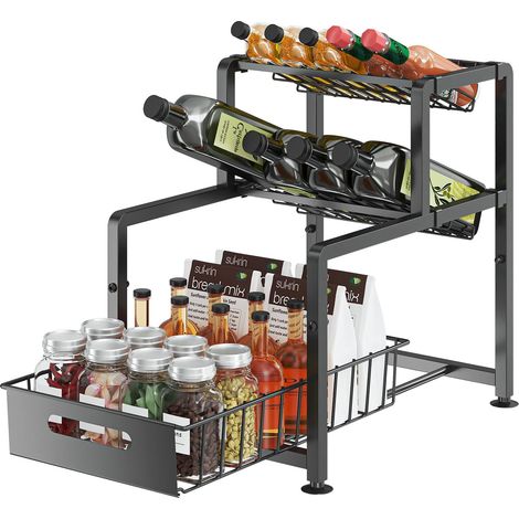Rangement Sous Evier Cuisine, Organisateur avec Tiroir Coulissant 3 Niveaux, Porte Epices pour Cuisine Salle Bain (1/5)