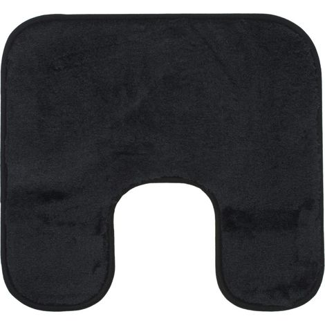 Tapis de Bain Antidérapant avec découpe, RIO, 100% microfibres, Idéal comme tapis de WC pour toilettes au sol, 50 x 45 cm - Noir (1/5)