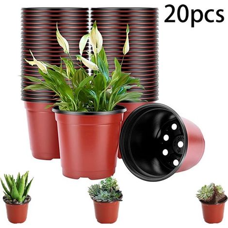 Lot de 20 pots de fleurs bicolores en plastique (PP) pour semis, plantes vertes et succulentes. 21 cm de diamètre, marron clair. Convient aux plantes, jeunes plants, succulentes et fleurs. Trous de dr (1/5)