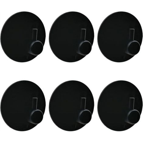 Set of 6 black adhesive hooks for bathroom, very strong and waterproof, no drilling required, stainless steel, kitchen and bathroom accessories with extra adhesive pads (1/5)
