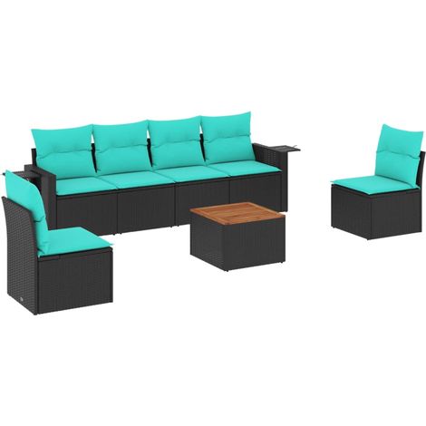 7-teiliges Gartensofa-Set mit Kissen, schwarzes Polyrattan vidaXL (1/5)