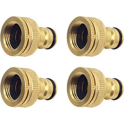 4-Piece Brass Garden Tap Connector Set, 1/2 Inch and 3/4 Inch 2-in-1 Female to Female Slotted Adapter (1/4)