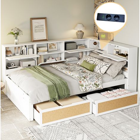 Schlafsofa Holz/MDF Weiß 140x200 cm mit Stauraum, Schubladen und USB-Ladeanschlüssen (1/5)
