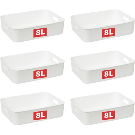 8L6 Panier de Rangement, Boîte de Rangement Ouverte en Plastique, Conteneurs pour Étagères, Organisateurs avec Poignées pour Bureau, Comptoirs, Armoires, PP, Blanc, 8L-Lot de 6 (35279cm) (1/5)