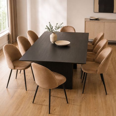 Sedia Achito, 8 Sedie, Imbottito, Peso Supportato 120 kg, Beige (1/5)