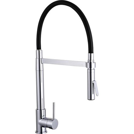 Robinet mitigeur d'evier de cuisine haut a douchette 2 jets chrome et noir (1/2)