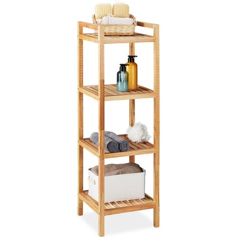 Relaxdays Estantería Baño, Madera de Nogal, 4 Repisas, 110 x 35 x 35 cm, Estante Vertical Lavabo y Cocina, Natural (1/5)