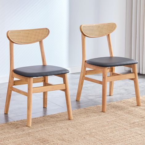 2er-Set Esszimmerstühle mit Rattanlehne, gepolstertem Sitz, Naturholz HAVRYA (1/5)