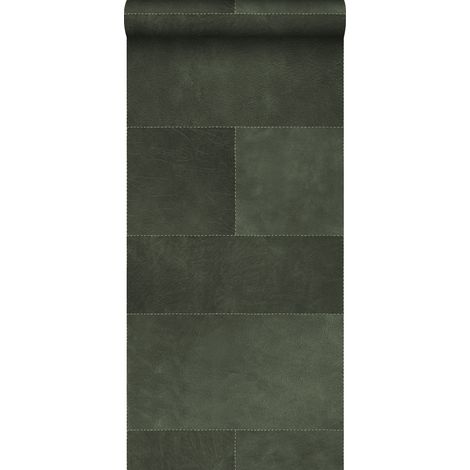 papier peint intissé XXL motif de carrellages avec imitation cuir vert foncé - Origin Wallcoverings (1/5)