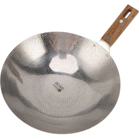 Poêle à frire avec manche en bois, chauffe rapide, acier inoxydable 304, multifonctionnelle, antiadhésive, 28 cm (1/5)