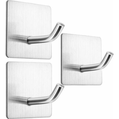 Set of 3 sturdy, removable, self-adhesive stainless steel hooks for hanging kitchen and bathroom towels. Wall mounting without nails. (1/5)