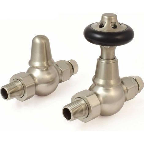 West Admiral Straight Thermostatic Radiator Valve and Lockshield - Satin Nickel (1/5)